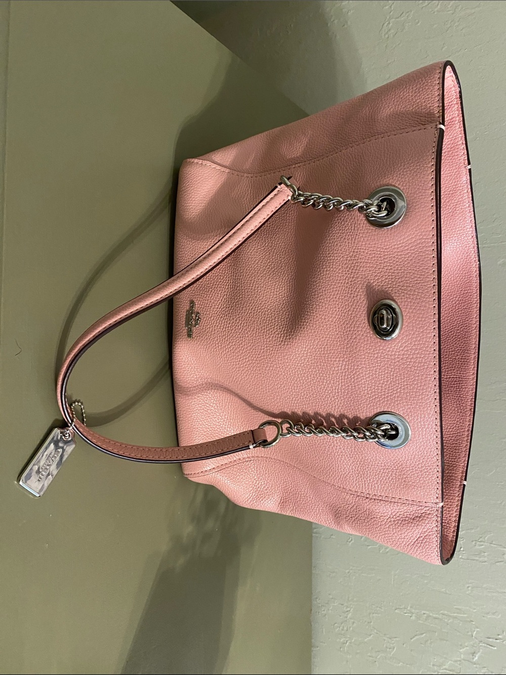 Coach Pink Pebbled Leather Chain-Handle Shoulder Tote